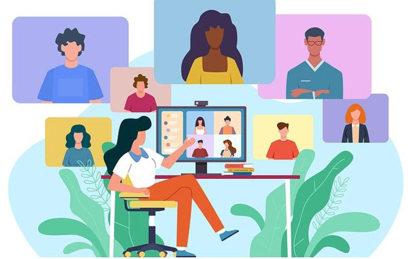Someone sitting talking to others virtual